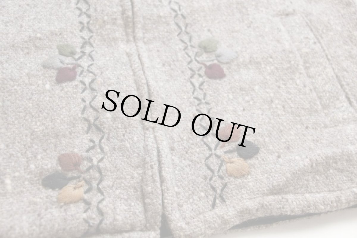 画像6: グアテマラ製 刺繍入り ウール ラグパーカー グレーベージュ ミックス★ジャケット (6)