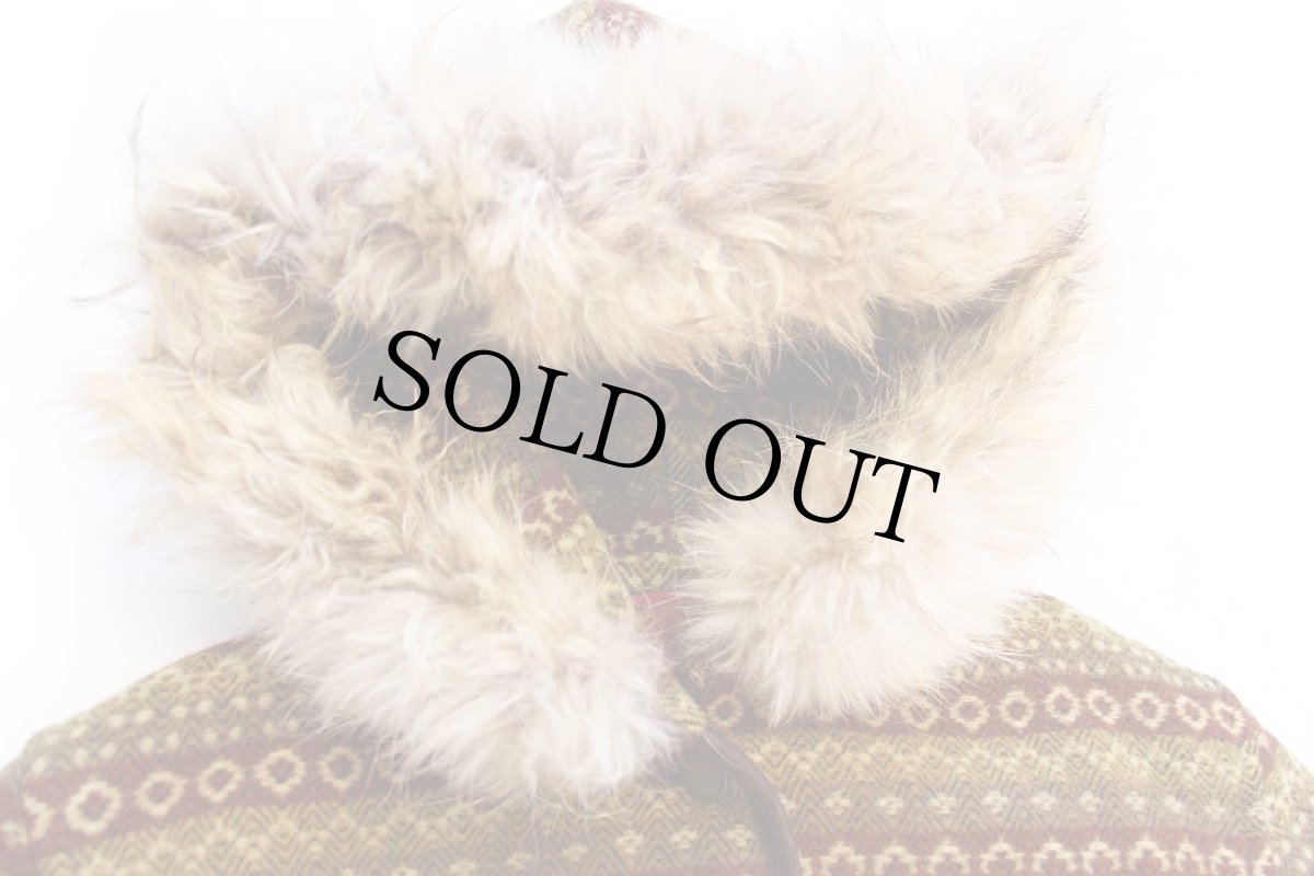 画像3: イタリア製 MERLET フェアアイル柄 リアルファー キルティングライナー チロリアン ウール ブランケットパーカー 44 (3)