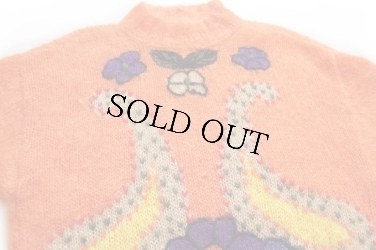 画像3: 90s イタリア製 ペイズリー フラワー 刺繍 モックネック モヘヤ×ウールニット セーター オレンジ (3)