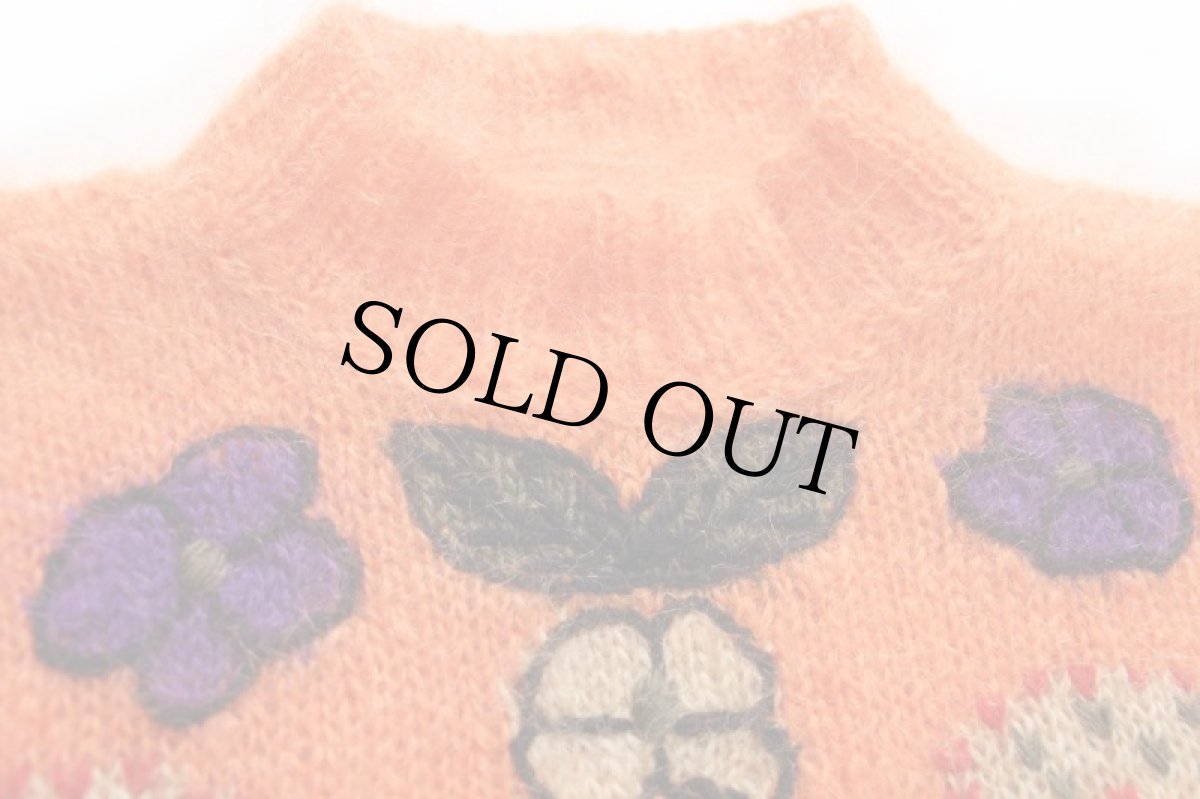 画像5: 90s イタリア製 ペイズリー フラワー 刺繍 モックネック モヘヤ×ウールニット セーター オレンジ (5)