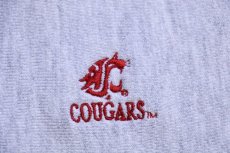 画像5: 90s メキシコ製 Championチャンピオン Washington State COUGARS ロゴ刺繍 リバースウィーブ スウェットパーカー 杢グレー XL (5)