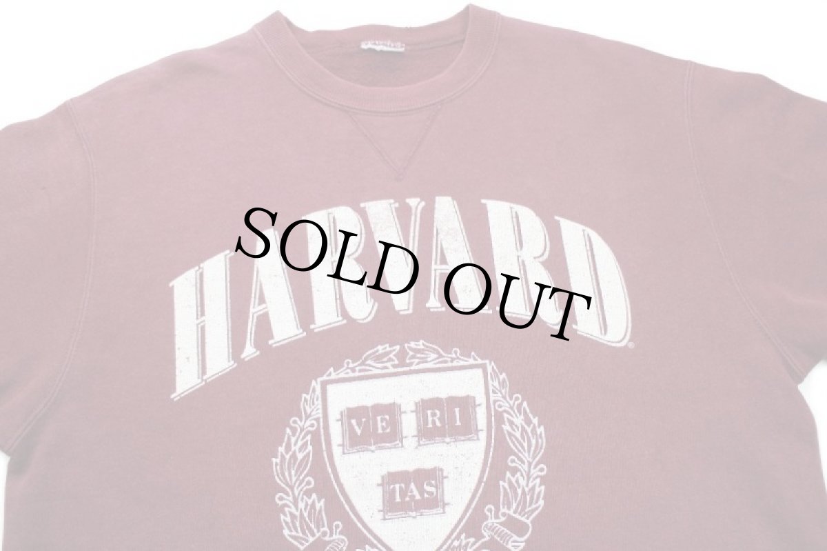 画像3: 90s Championチャンピオン HARVARD ビッグロゴ ひび割れプリント 前V スウェット バーガンディ (3)