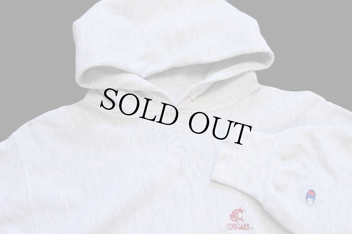 画像3: 90s メキシコ製 Championチャンピオン Washington State COUGARS ロゴ刺繍 リバースウィーブ スウェットパーカー 杢グレー XL (3)