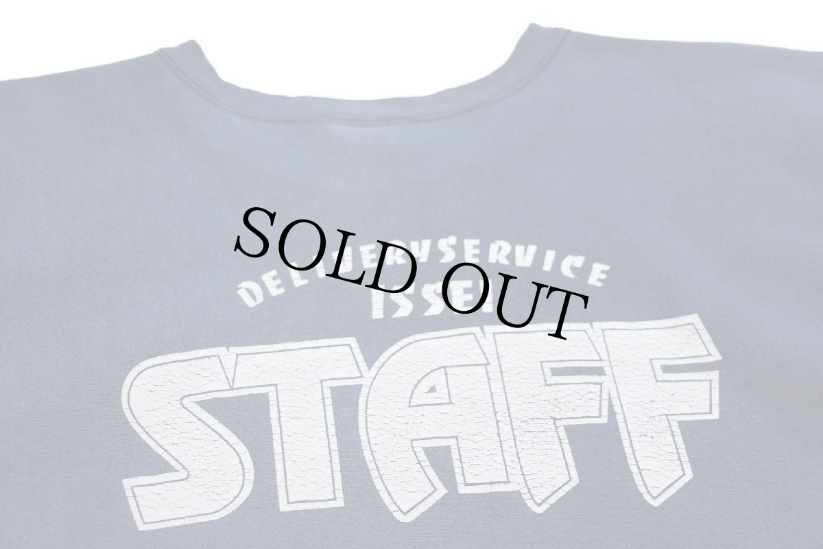 画像4: 00s メキシコ製 Championチャンピオン DELIVERY SERVICE ISSEI STAFF 両面ひび割れプリント リバースウィーブ スウェット 紺 フェード M (4)