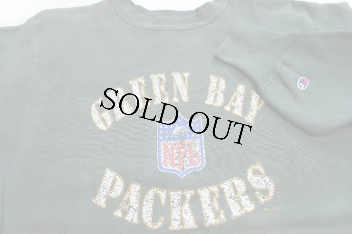 画像3: 90s メキシコ製 Championチャンピオン NFL GREEN BAY PACKERS ひび割れプリント リバースウィーブ スウェット 緑 フェード XL (3)