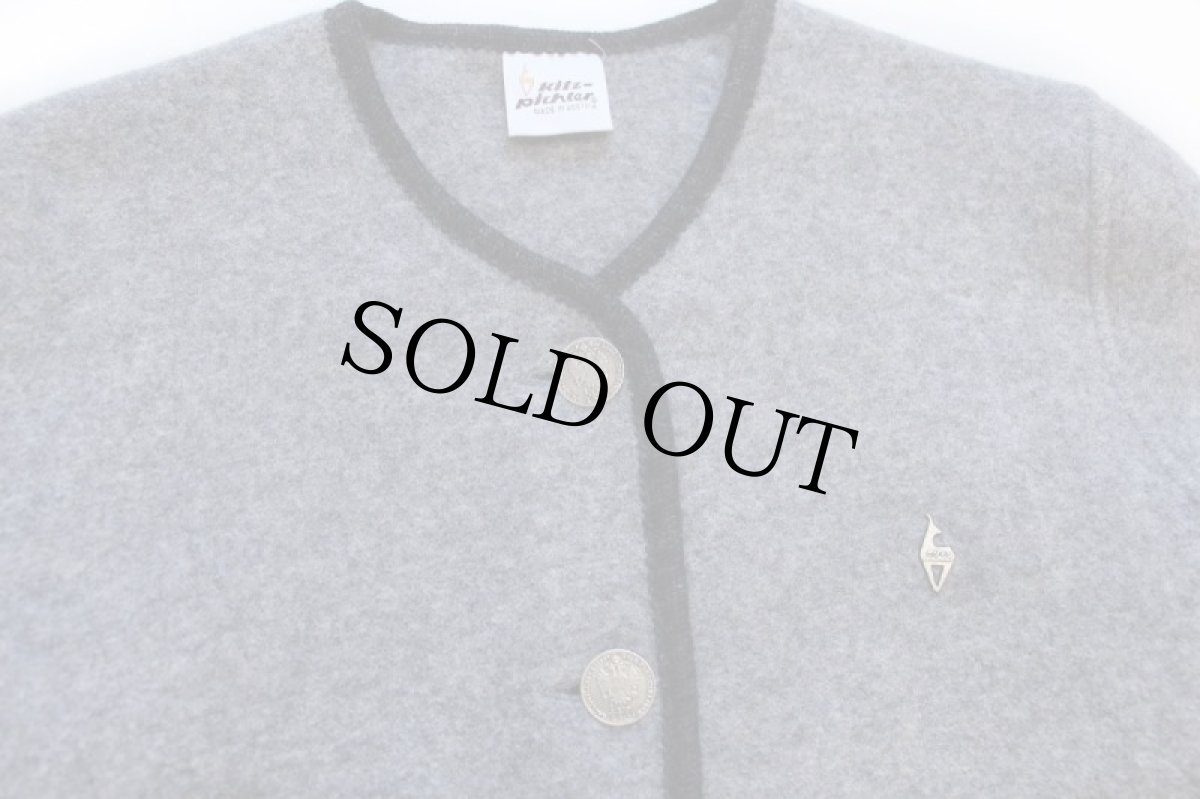 画像3: オーストリア製 Kitz-Pichler カモ刺繍入り ノーカラー チロリアン ボイルドウール ジャケット 杢グレー 44 (3)