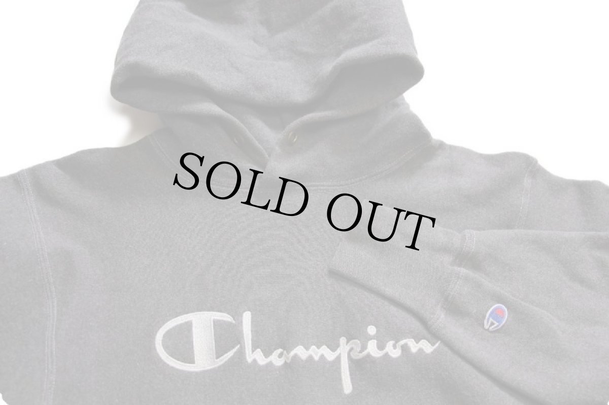 画像3: 90s USA製 Championチャンピオン スクリプト ビッグロゴ刺繍 リバースウィーブ スウェットパーカー 後染め チャコールグレー M (3)
