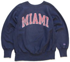 画像1: 90s メキシコ製 Championチャンピオン MIAMI ひび割れプリント リバースウィーブ スウェット 紺 フェード M (1)