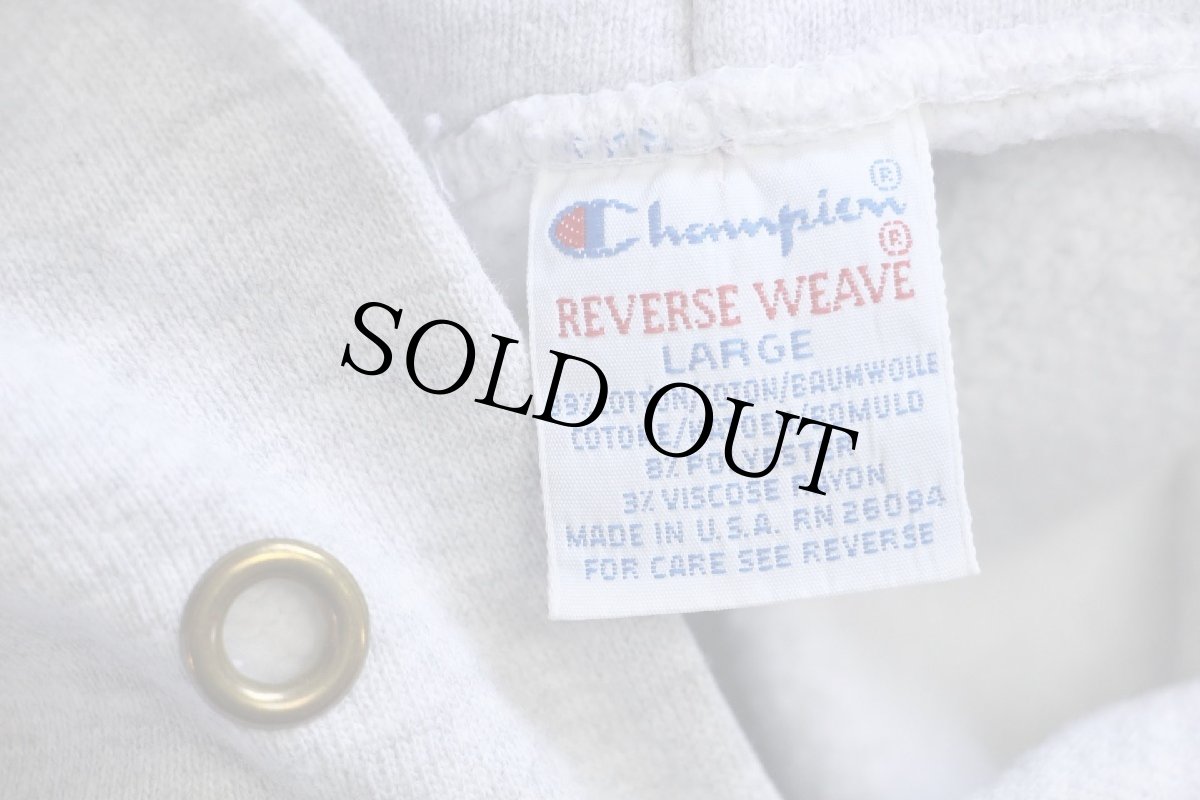 画像4: 90s USA製 Championチャンピオン スクリプト ビッグロゴ刺繍 リバースウィーブ スウェットパーカー 杢グレー L (4)