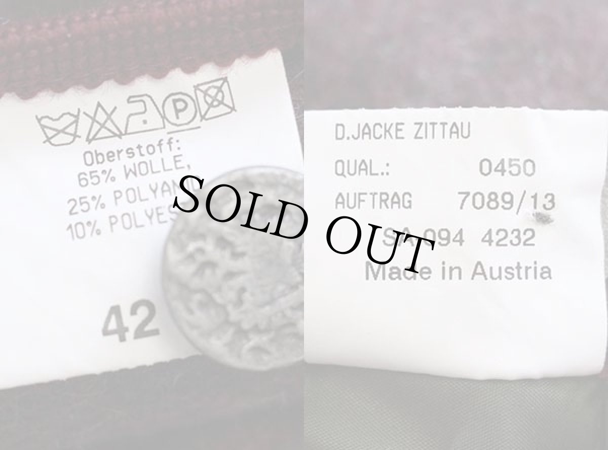 画像10: オーストリア製 UNKNOWN ノーカラー リバーシブル チロリアン ウール混 ジャケット 深緑×ワインレッド ミックス 42 (10)