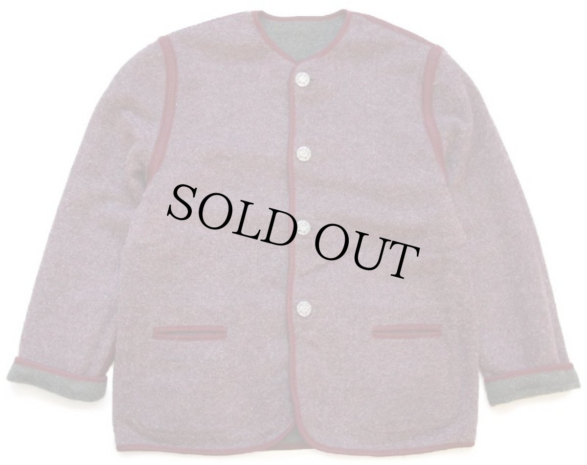 画像6: オーストリア製 UNKNOWN ノーカラー リバーシブル チロリアン ウール混 ジャケット 深緑×ワインレッド ミックス 42 (6)