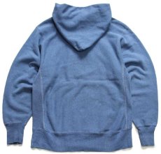 画像2: 90s USA製 Championチャンピオン スクリプト ビッグロゴ刺繍 リバースウィーブ スウェットパーカー 後染め 杢ブルー L★フーディー (2)