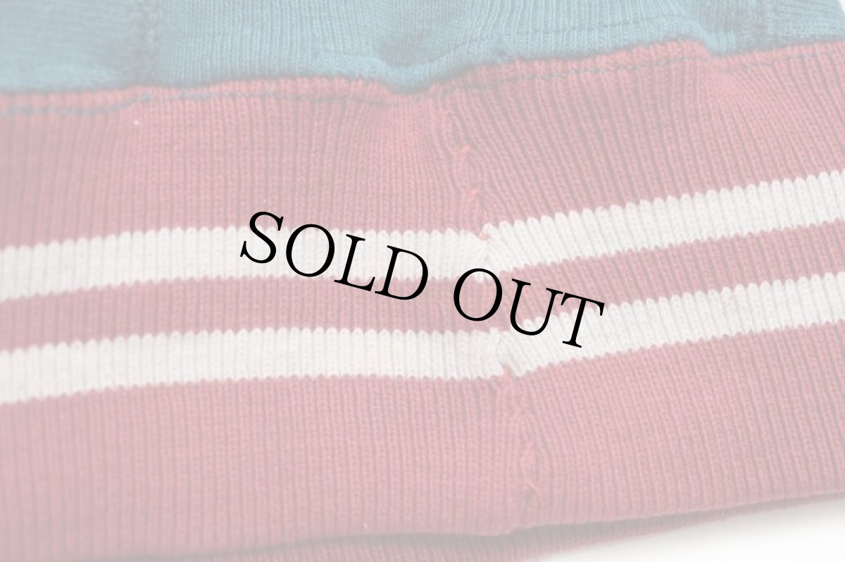 画像5: 90s USA製 Championチャンピオン ワンポイント リブライン リバースウィーブ スウェットパーカー 青緑×薄赤 M (5)