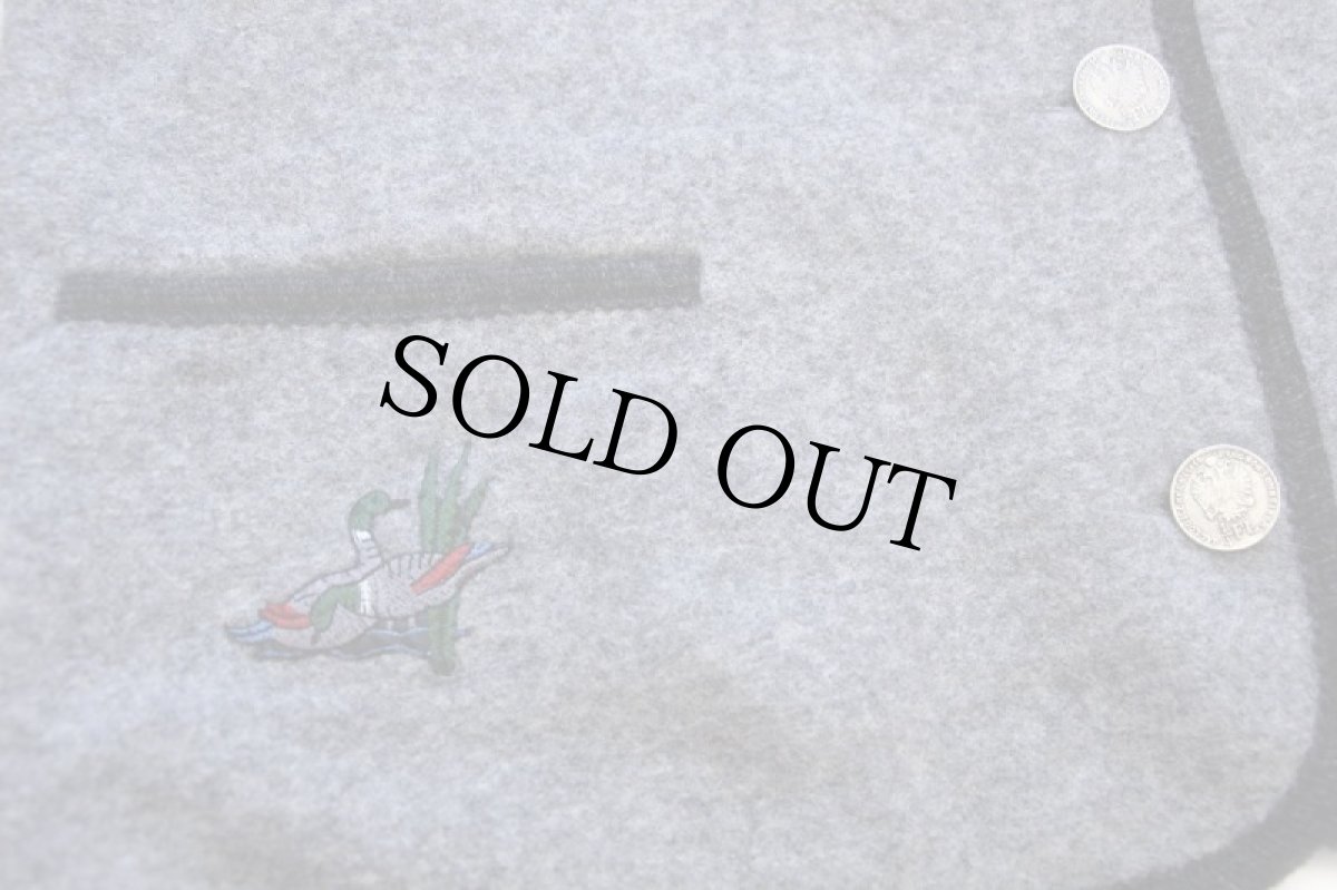 画像5: オーストリア製 Kitz-Pichler カモ刺繍入り ノーカラー チロリアン ボイルドウール ジャケット 杢グレー 44 (5)