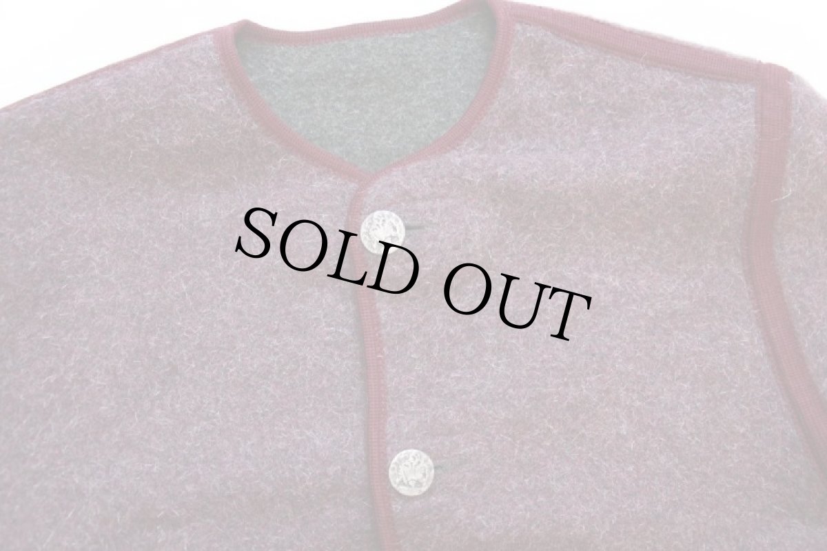 画像8: オーストリア製 UNKNOWN ノーカラー リバーシブル チロリアン ウール混 ジャケット 深緑×ワインレッド ミックス 42 (8)