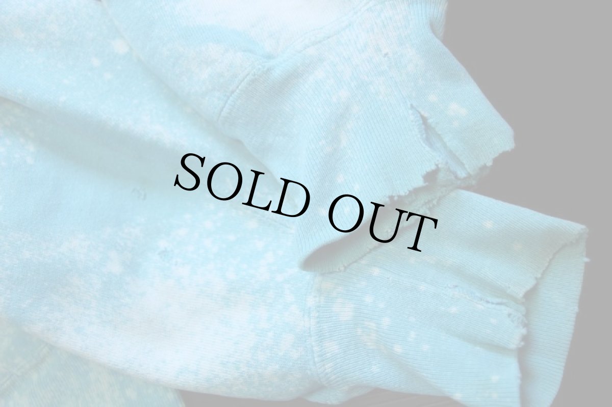 画像8: 80s USA製 Championチャンピオン ワンポイント ブリーチ加工 リバースウィーブ スウェット ボロ 水色 L (8)