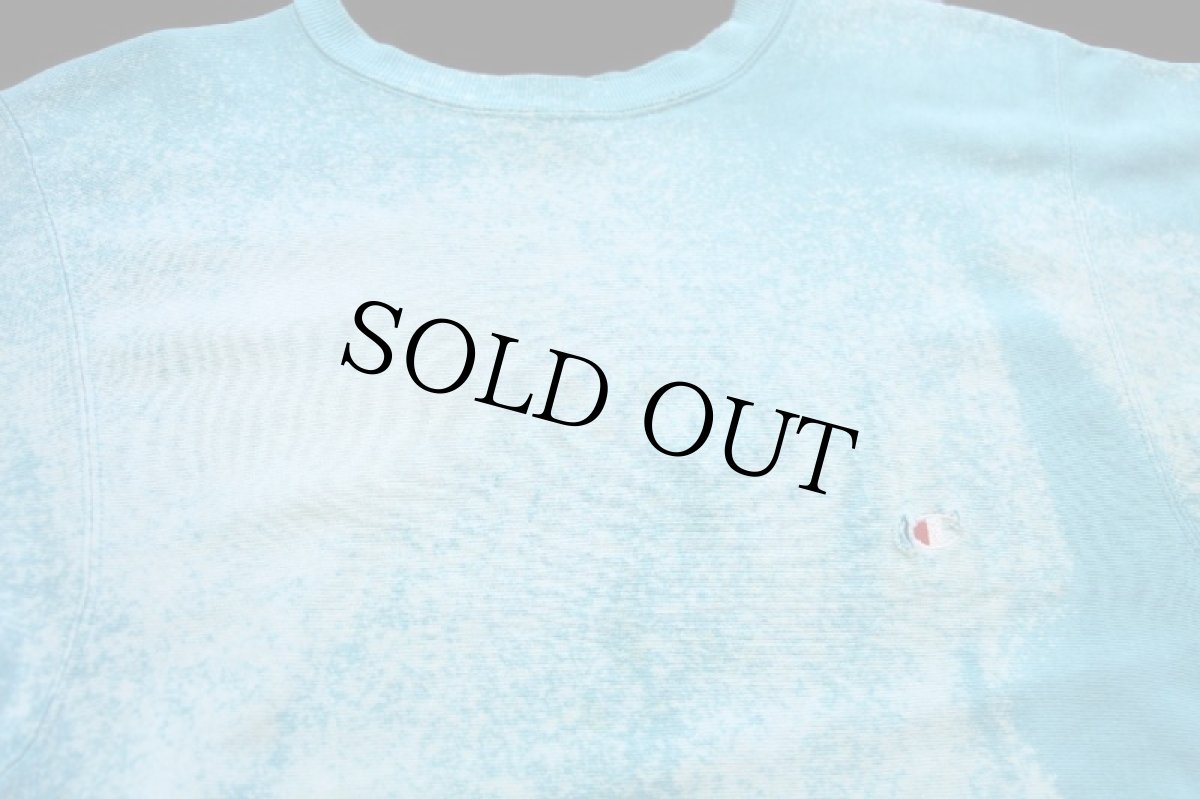 画像3: 80s USA製 Championチャンピオン ワンポイント ブリーチ加工 リバースウィーブ スウェット ボロ 水色 L (3)