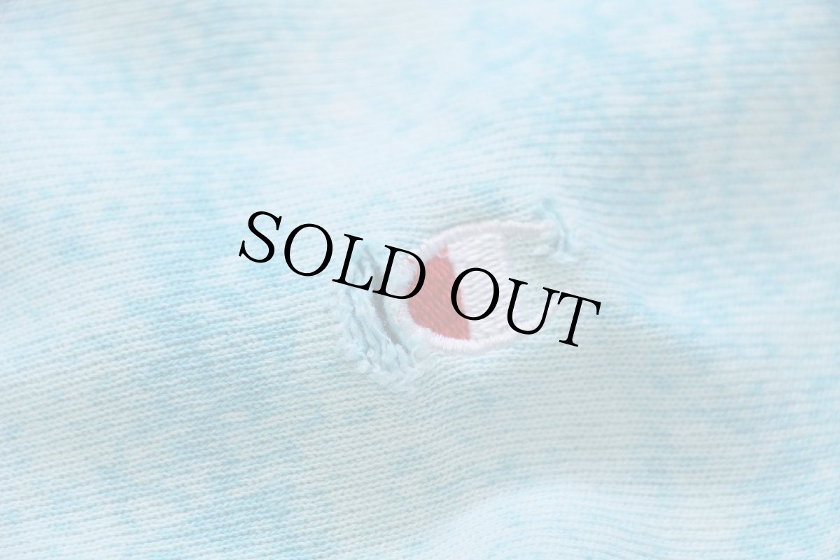 画像5: 80s USA製 Championチャンピオン ワンポイント ブリーチ加工 リバースウィーブ スウェット ボロ 水色 L (5)