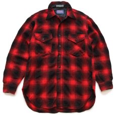 画像1: 70s USA製 PENDLETONペンドルトン Outdoors Man オンブレチェック ウールシャツ 赤×黒 M (1)