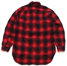 画像2: 70s USA製 PENDLETONペンドルトン Outdoors Man オンブレチェック ウールシャツ 赤×黒 M (2)