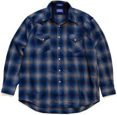 画像1: メキシコ製 PENDLETONペンドルトン CANYON SHIRT オンブレチェック ウール ウエスタンシャツ XL (1)