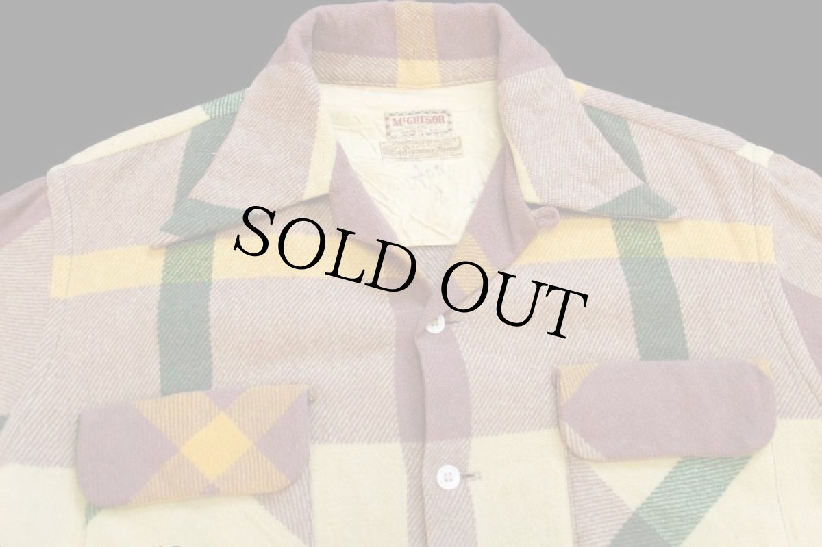 画像3: 50s USA製 McGREGORマクレガー チェック ウール オープンカラーシャツ M (3)