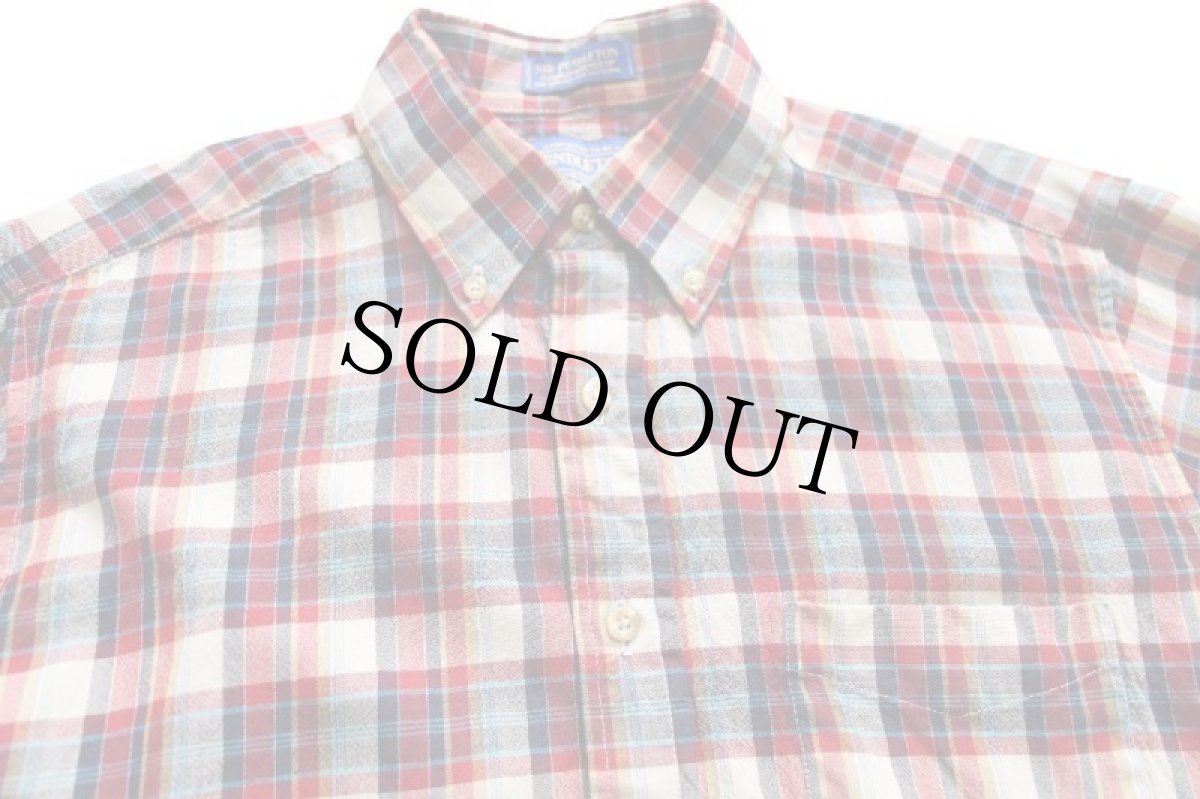 画像3: メキシコ製 SIR PENDLETONサーペンドルトン タータンチェック ボタンダウン ウーステッド ウールシャツ M (3)