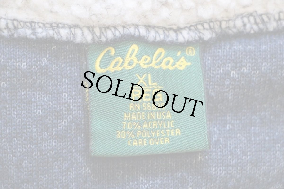 画像4: 90s USA製 Cabela'sカベラス モックネック パイル フリース スウェット 紺 ミックス XL (4)