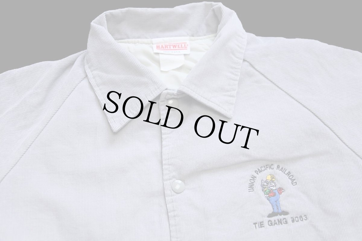 画像3: 90s USA製 HARTWELL UNION PACIFIC RAILROAD マスコット刺繍 キルティングライナー コーデュロイスタジャン グレー (3)