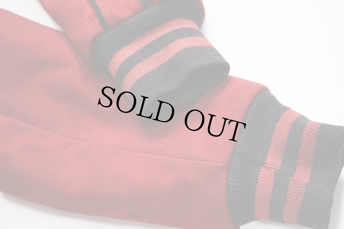 画像8: 60s RAHWAY REDSKINS BAND インディアンヘッド レタード&フェルトパッチ ボアライナー メルトン ウール ロングスタジャン 赤 (8)