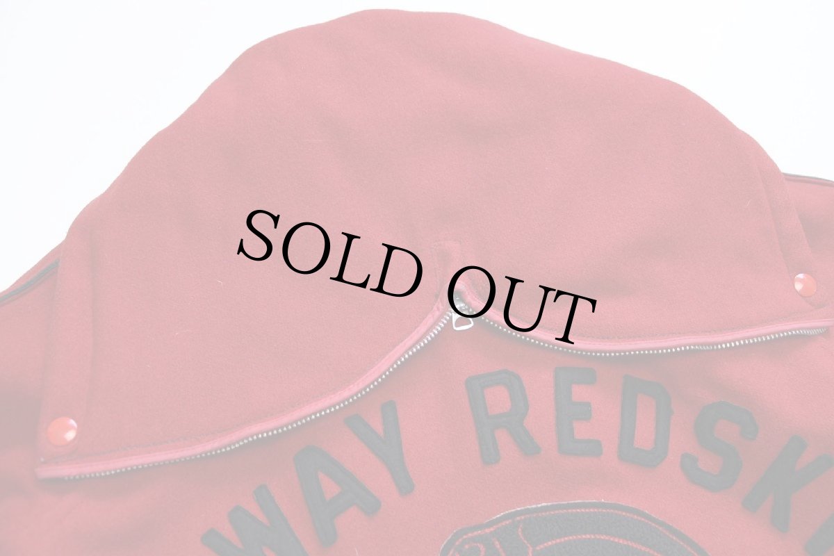 画像5: 60s RAHWAY REDSKINS BAND インディアンヘッド レタード&フェルトパッチ ボアライナー メルトン ウール ロングスタジャン 赤 (5)