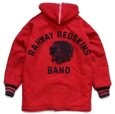 画像1: 60s RAHWAY REDSKINS BAND インディアンヘッド レタード&フェルトパッチ ボアライナー メルトン ウール ロングスタジャン 赤 (1)