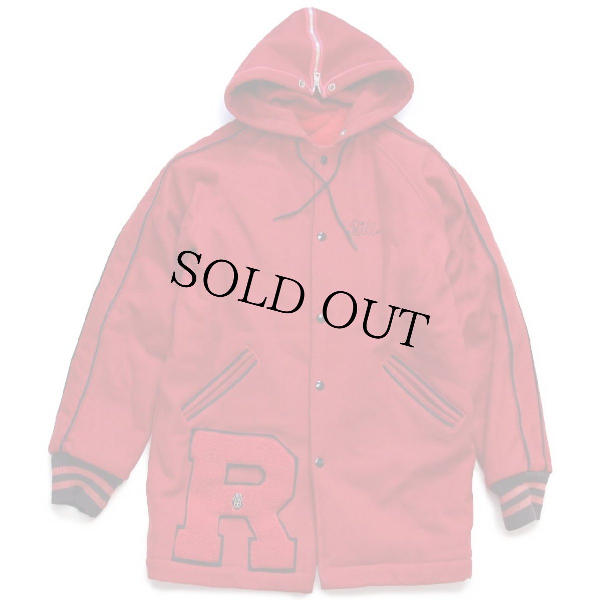 画像2: 60s RAHWAY REDSKINS BAND インディアンヘッド レタード&フェルトパッチ ボアライナー メルトン ウール ロングスタジャン 赤 (2)