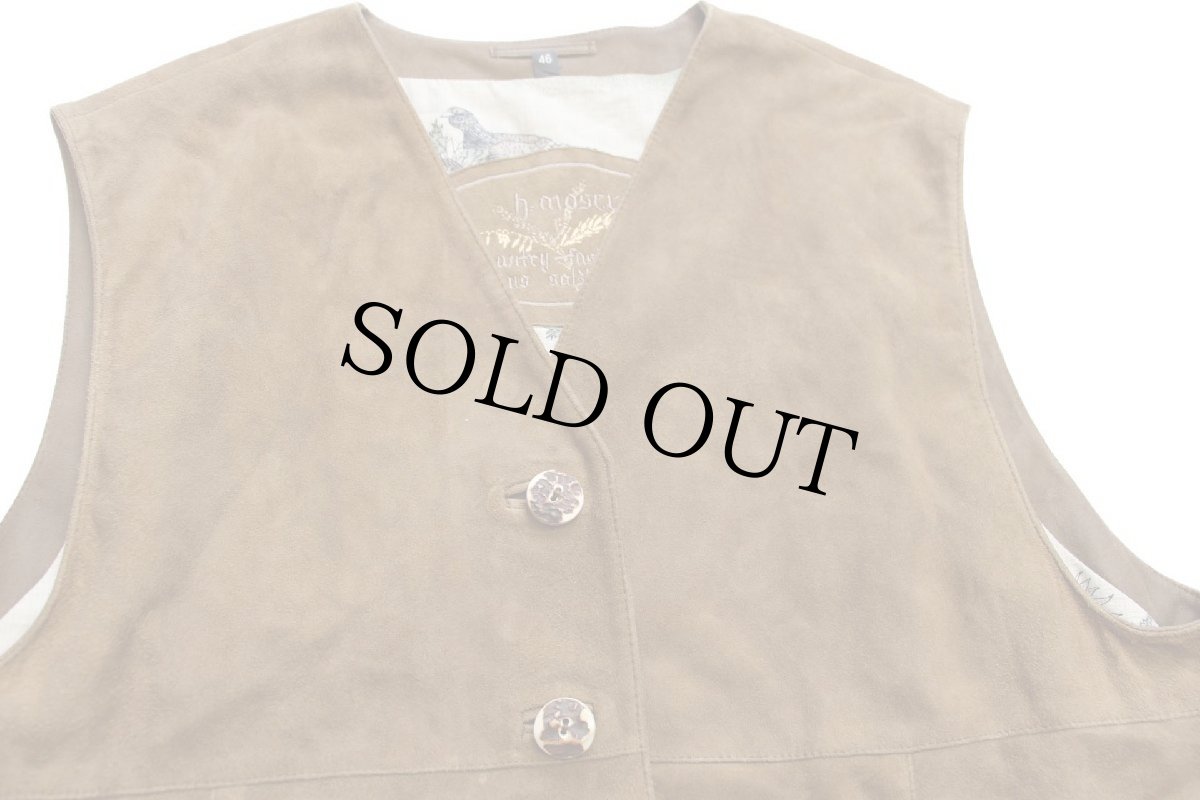 画像3: h.moser 鹿角ボタン エンボス加工 チロリアン ディアスキン スエード レザーベスト 茶 46 (3)