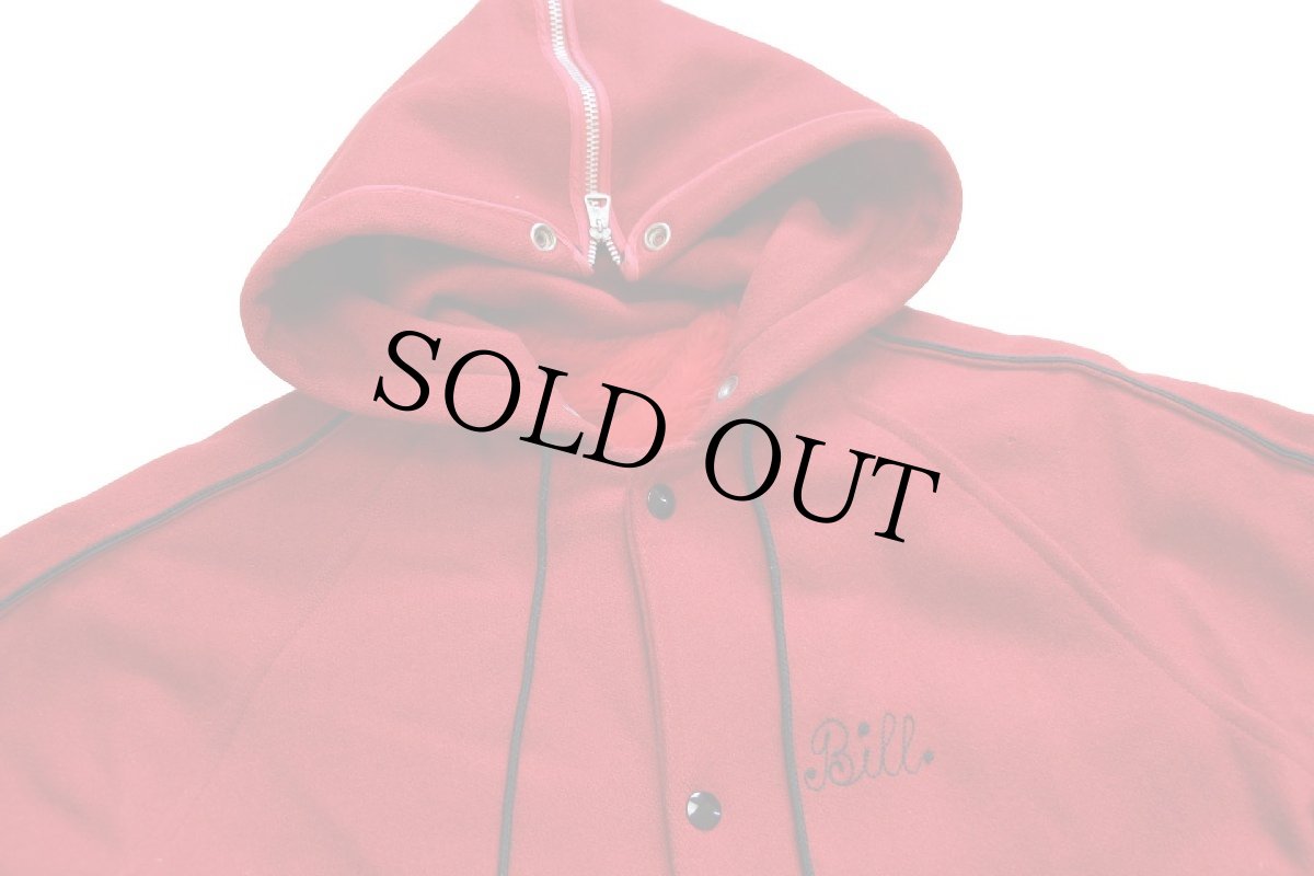 画像4: 60s RAHWAY REDSKINS BAND インディアンヘッド レタード&フェルトパッチ ボアライナー メルトン ウール ロングスタジャン 赤 (4)