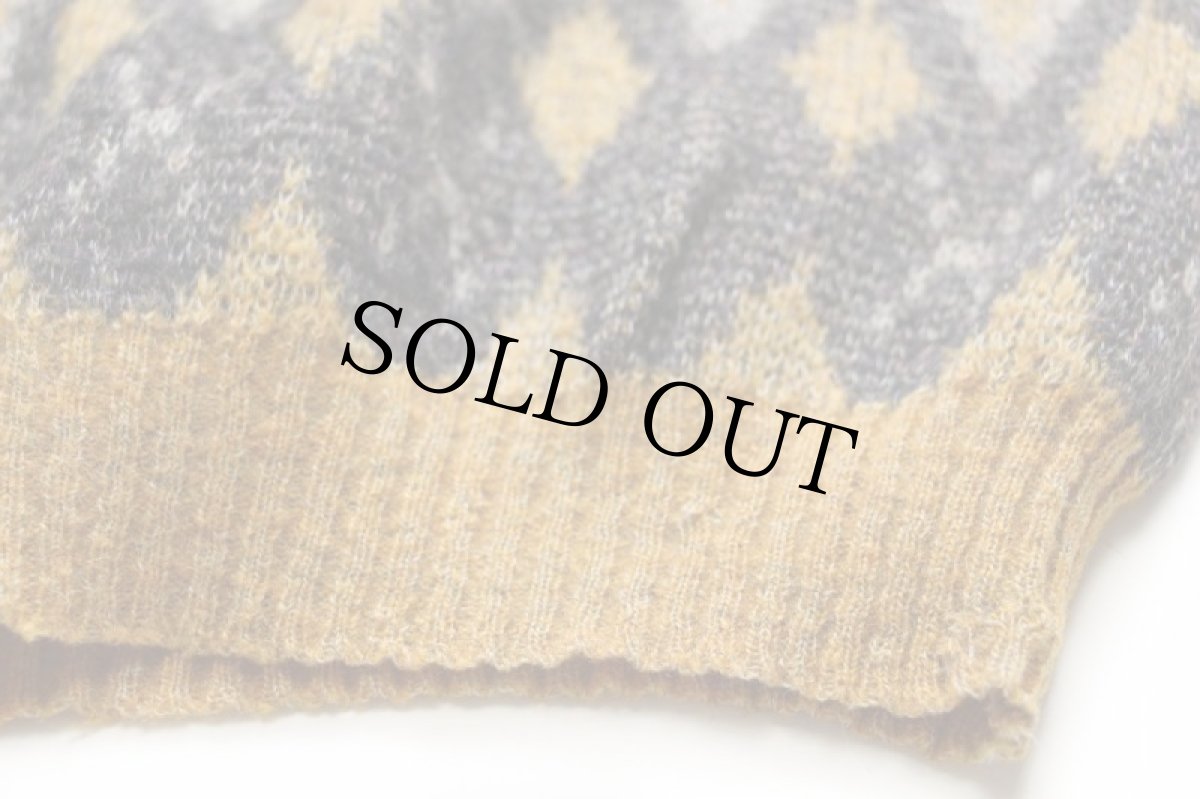 画像5: 70s UNKNOWN ダイヤ柄 ジャガード ウール×モヘヤニット セーター (5)