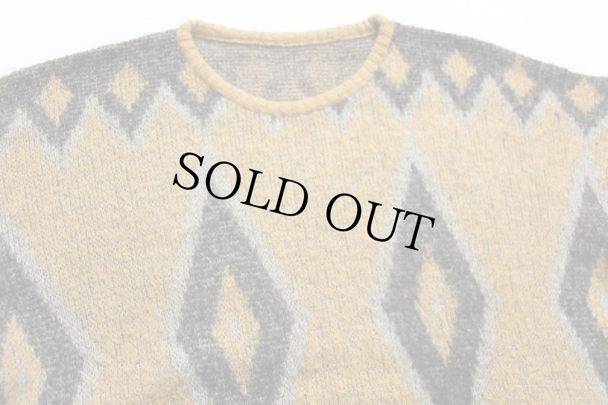 画像3: 70s UNKNOWN ダイヤ柄 ジャガード ウール×モヘヤニット セーター (3)