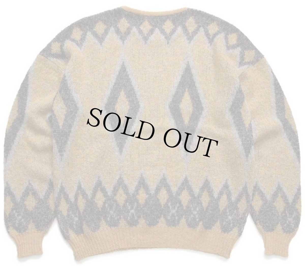 画像2: 70s UNKNOWN ダイヤ柄 ジャガード ウール×モヘヤニット セーター (2)