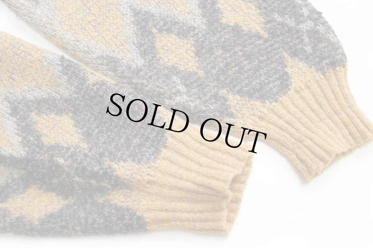 画像6: 70s UNKNOWN ダイヤ柄 ジャガード ウール×モヘヤニット セーター (6)