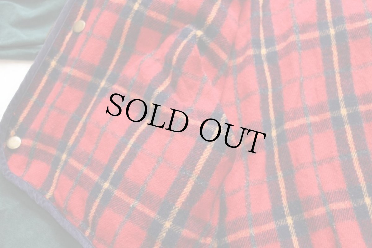 画像6: 90s GAPギャップ スタンドカラー タータンチェック ライナーベスト付き コットン キャンバス フィールドコート 緑 (6)