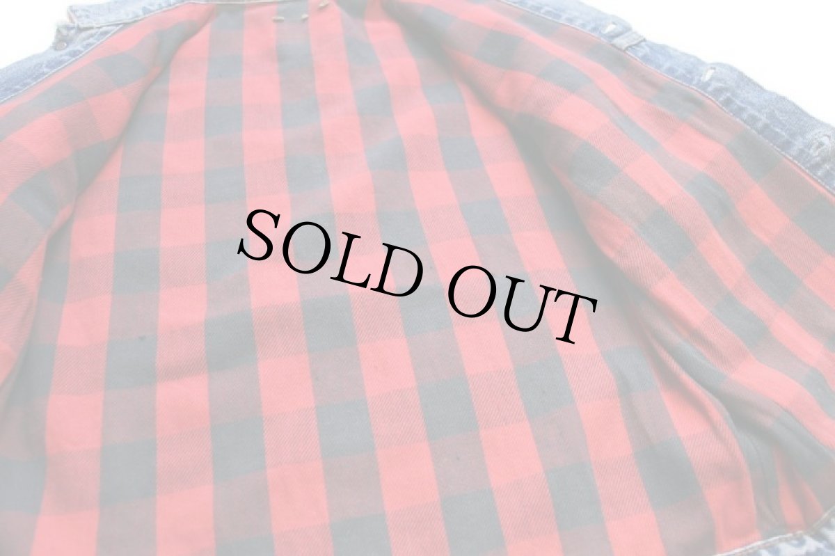 画像6: 80s USA製 Levi'sリーバイス 70417 バッファローチェック ネルライナー ケミカルウォッシュ デニムジャケット 4ポケット★アシッド (6)