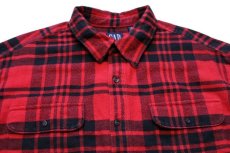 画像3: 90s ポルトガル製 GAPギャップ チェック コットン フランネルシャツ 赤×黒 XL (3)