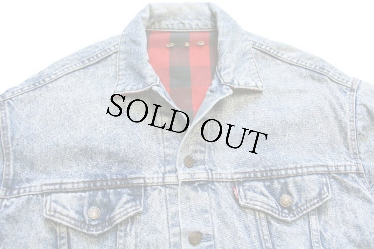 画像3: 80s USA製 Levi'sリーバイス 70417 バッファローチェック ネルライナー ケミカルウォッシュ デニムジャケット 4ポケット★アシッド (3)