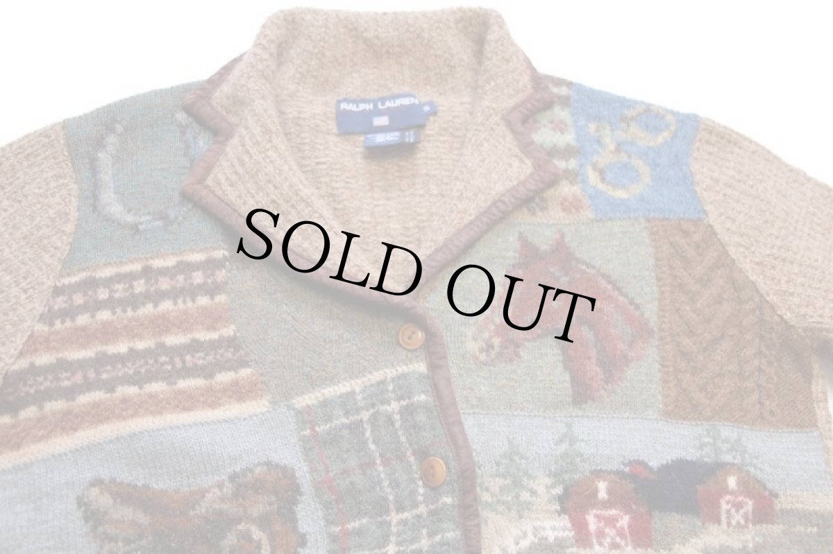 画像3: 90s POLO SPORT ポロ スポーツ ラルフローレン 乗馬柄 パッチワーク ウール×シルク ニットジャケット S (3)
