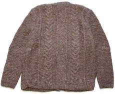 画像2: UNKNOWN ノーカラー ケーブル編み ネップ入り ウール ハンドニット カーディガン ミックス★フィッシャーマン (2)