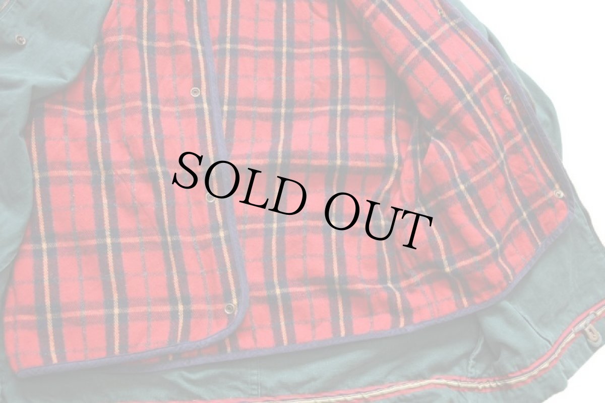 画像5: 90s GAPギャップ スタンドカラー タータンチェック ライナーベスト付き コットン キャンバス フィールドコート 緑 (5)
