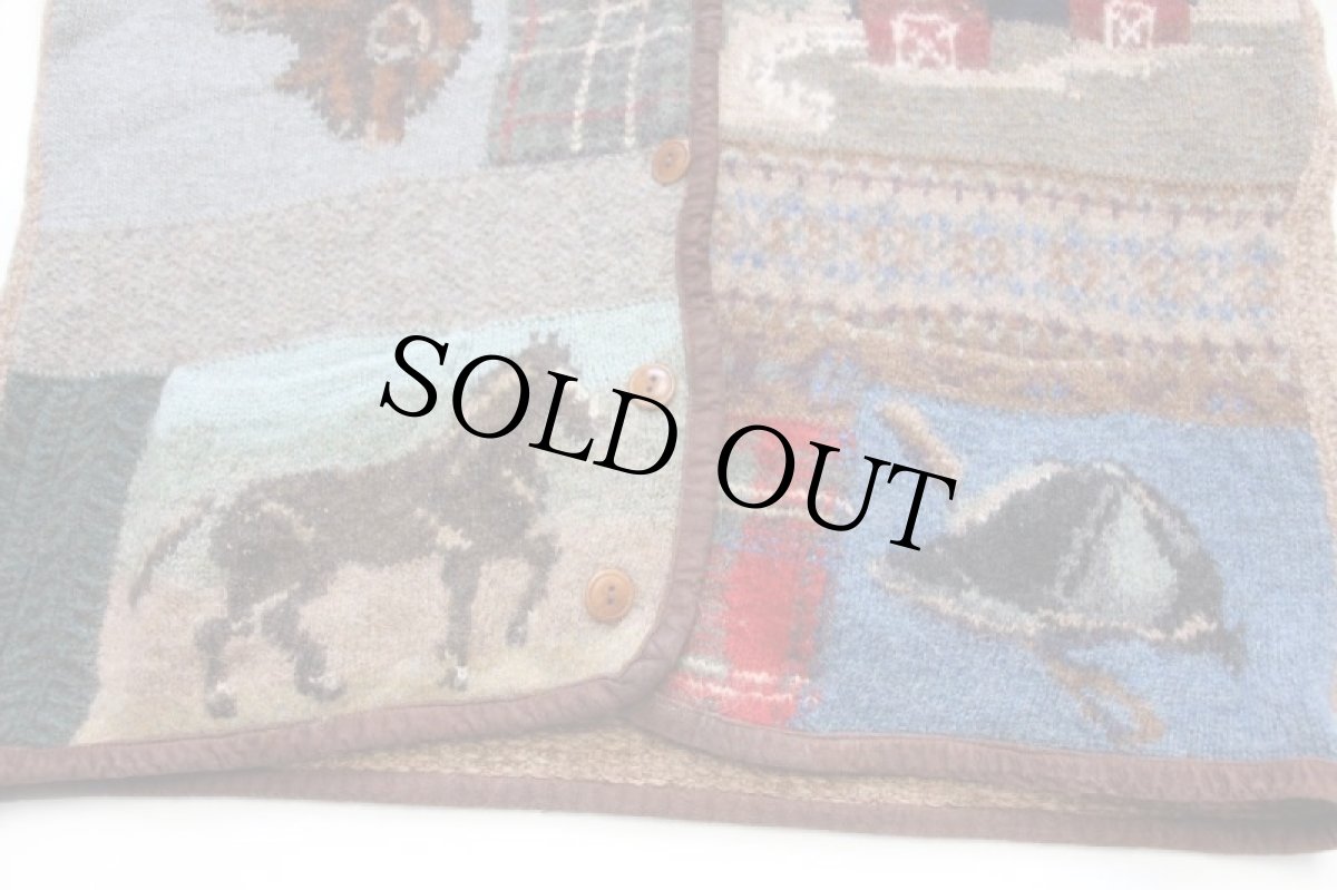 画像5: 90s POLO SPORT ポロ スポーツ ラルフローレン 乗馬柄 パッチワーク ウール×シルク ニットジャケット S (5)