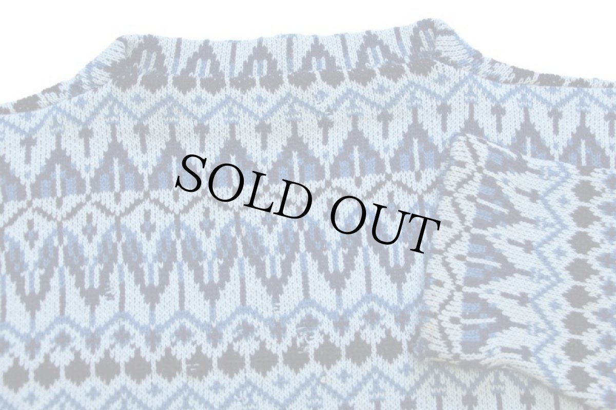 画像3: 60s オーストリア製 PRO-LINE ノルディック柄 ジャガード ボートネック ウール ハンドニット セーター ボロ (3)