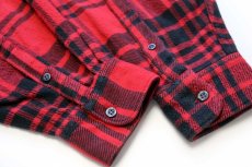 画像5: 90s ポルトガル製 GAPギャップ チェック コットン フランネルシャツ 赤×黒 XL (5)