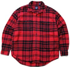 画像1: 90s ポルトガル製 GAPギャップ チェック コットン フランネルシャツ 赤×黒 XL (1)